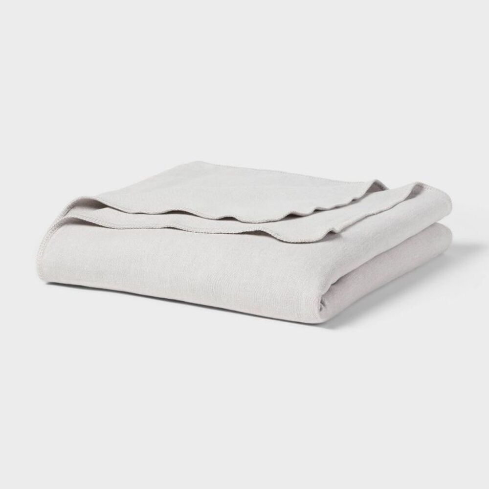 Full/Queen Brushed Cotton Blanket Solid Gray - Threshold